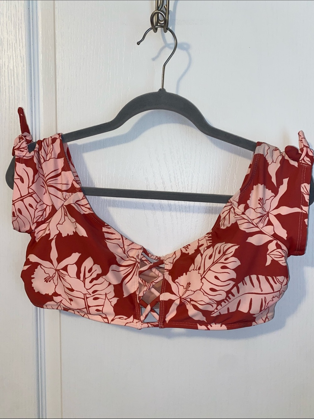Tropical Tie-Shoulder Swim Crop Top